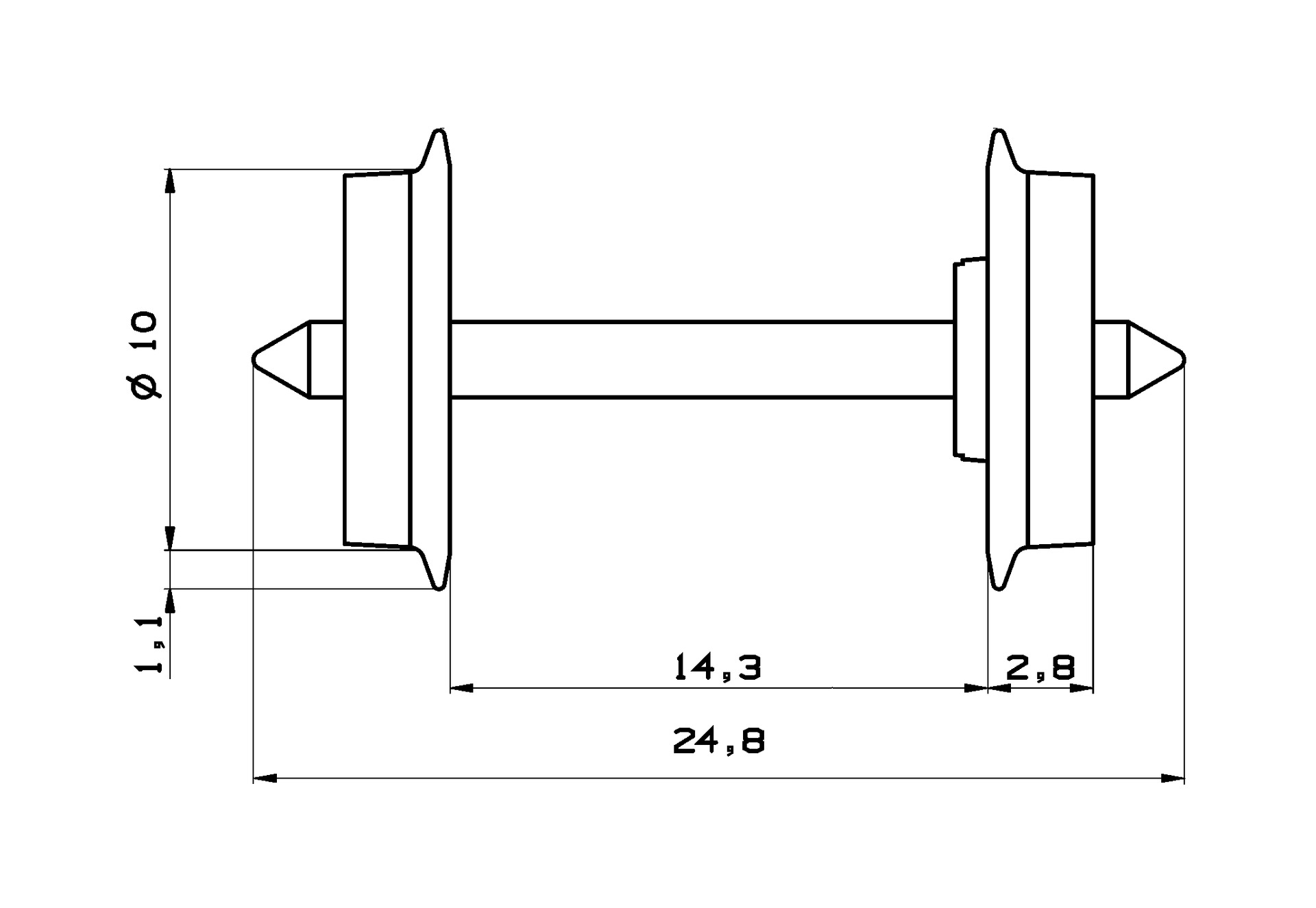 Dvojkolie Ø 10 mm jednostranne izolovan (24,8) [H0]